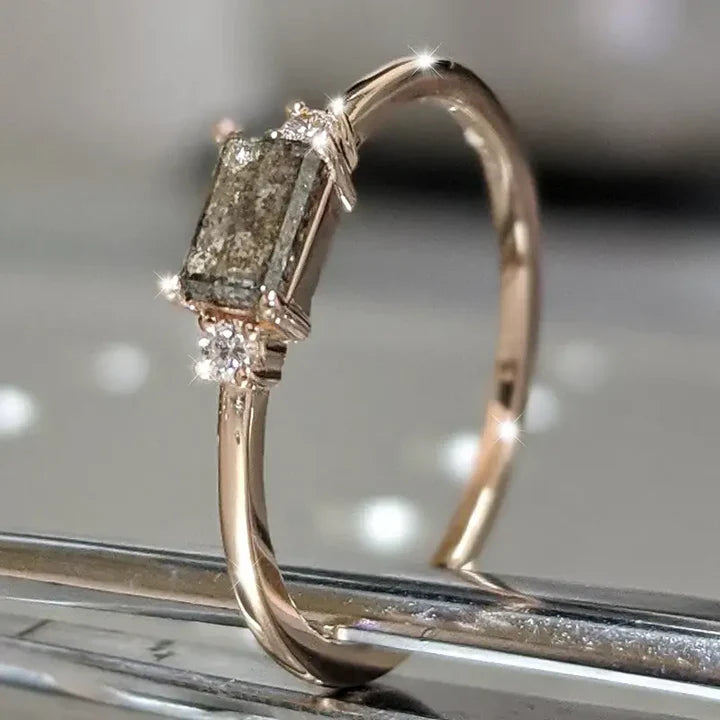 Vintage Rectangular Crystal & Zirconia Golden Ring