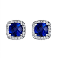 Saphir Square Stud Earrings | White Gold