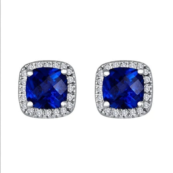 Saphir Square Stud Earrings | White Gold